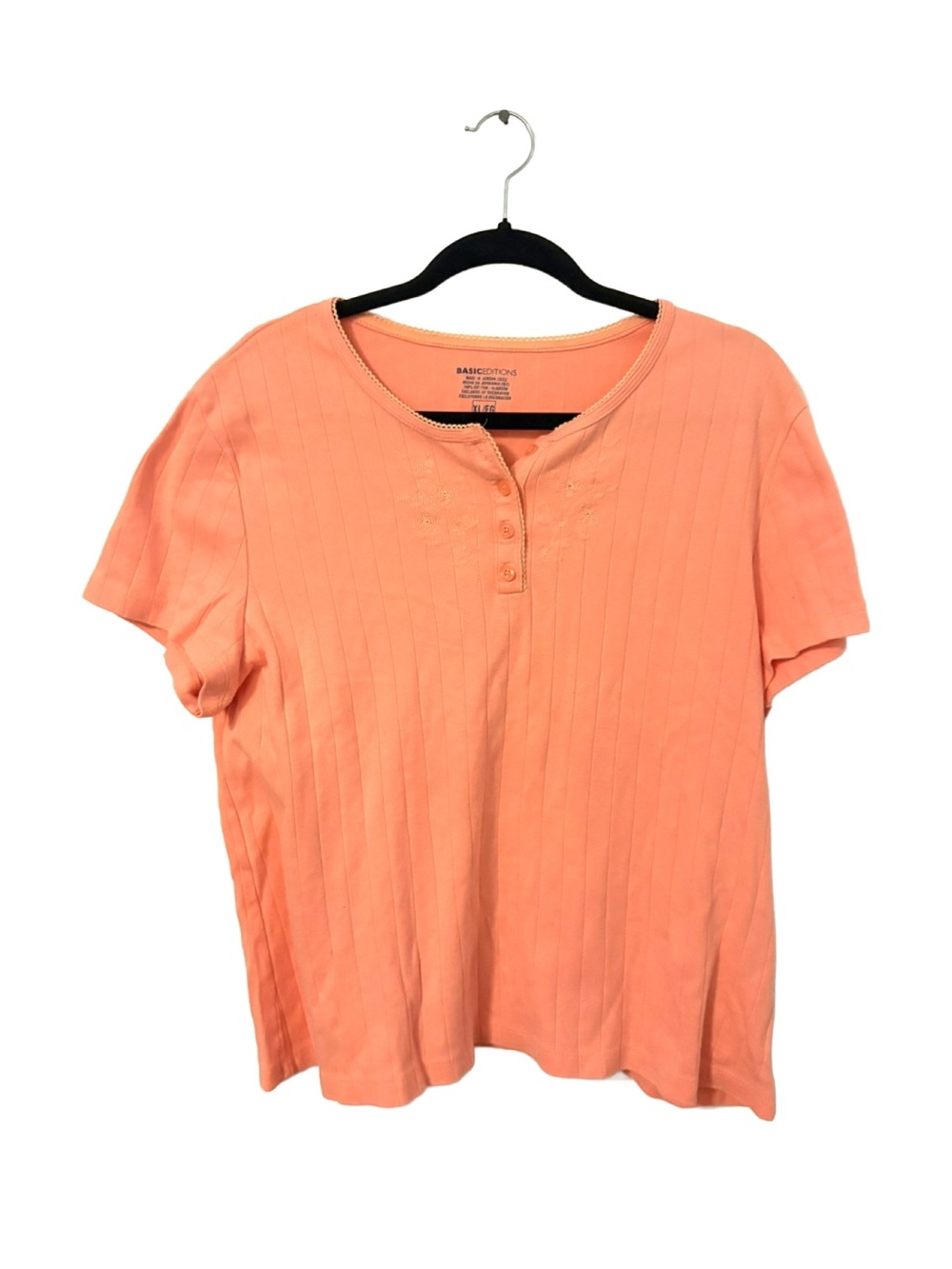 Basic Editions Peach Short Sleeve Ribbed Henley Top